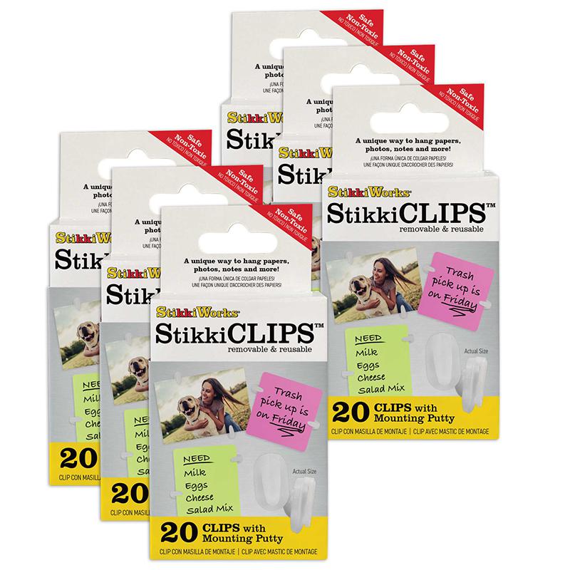 Stikki Clips with Mounting Putty, 20 Per Pack, 6 Packs. Picture 2