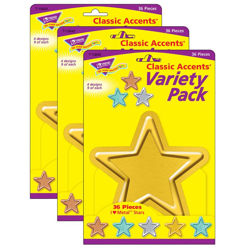 I Love Metal Stars Classic Accents Variety Pack, 36 Per Pack, 3 Packs. Picture 2