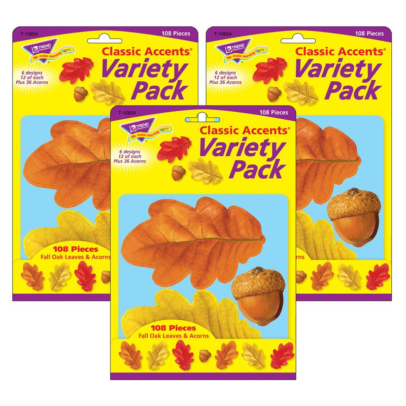 Fall Oak Leaves & Acorns Classic Accents Variety Pack, 108 Per Pack, 3 Packs. Picture 2