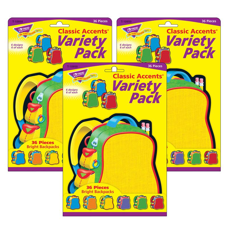 Bright Backpacks Classic Accents Variety Pack, 36 Per Pack, 3 Packs. Picture 2