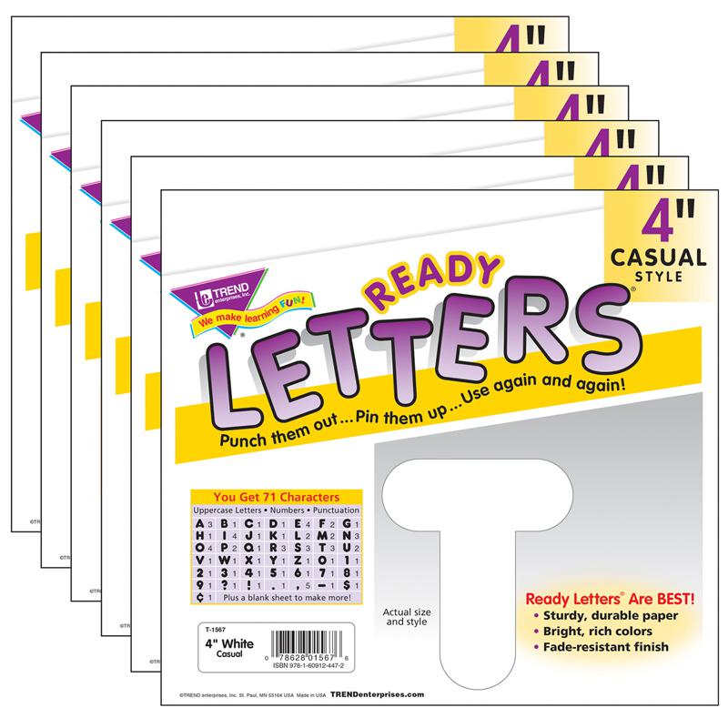 White 4" Casual Uppercase Ready Letters, 6 Packs. Picture 2