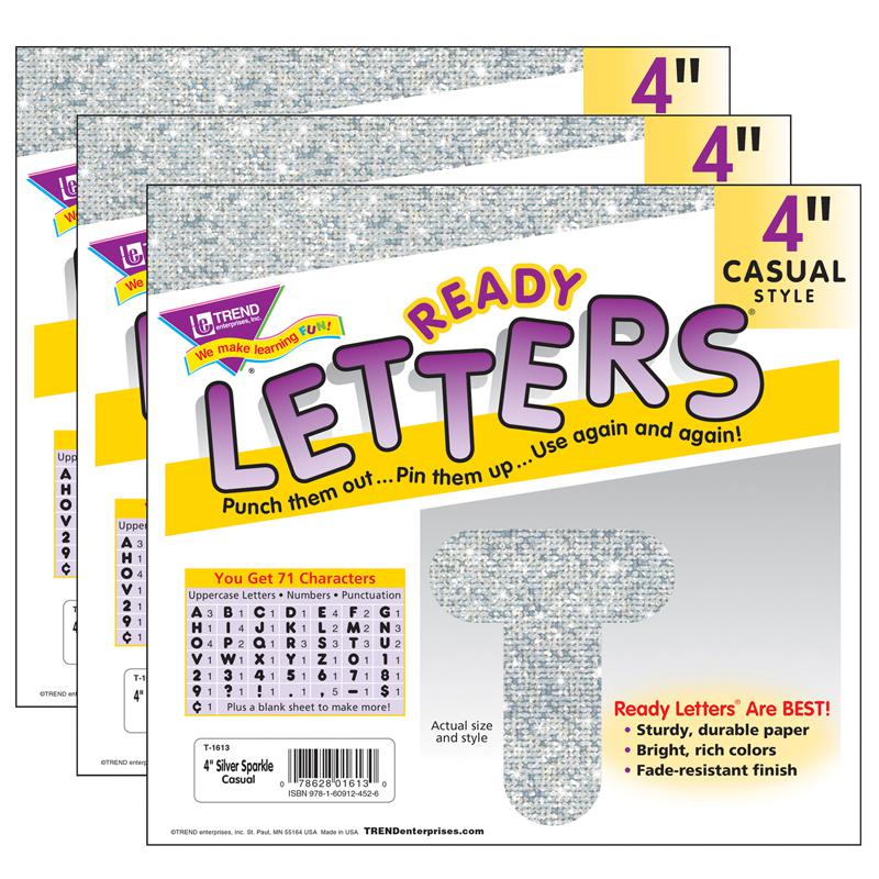 Silver Sparkle 4" Casual Uppercase Ready Letters, 71 Per Pack, 3 Packs. Picture 2