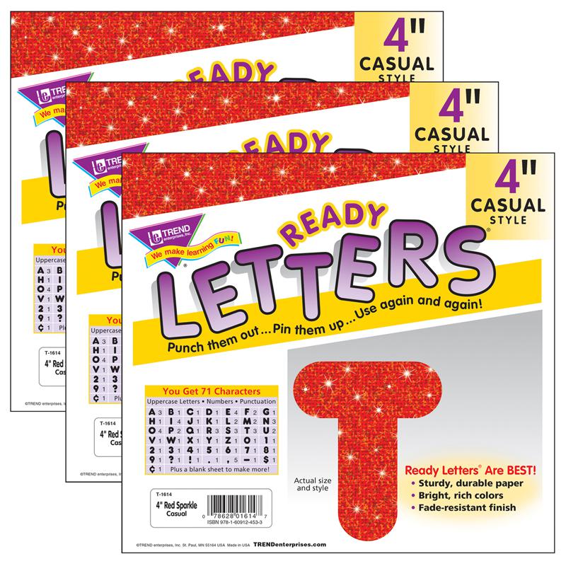 Red Sparkle 4" Casual Uppercase Ready Letters, 3 Packs. Picture 2