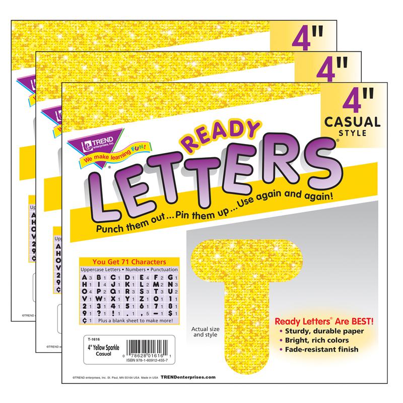 Yellow Sparkle 4" Casual Uppercase Ready Letters, 71 Per Pack, 3 Packs. Picture 2