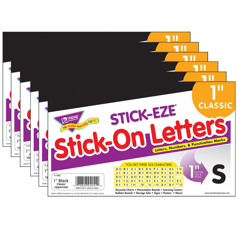 Black 1" STICK-EZE Stick-On Letters, 324 Pieces Per Pack, 6 Packs. Picture 2