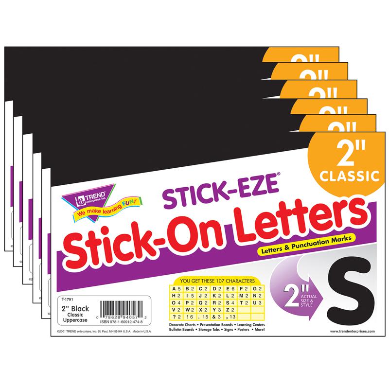 Black 2" STICK-EZE Stick-On Letters, 107 Pieces Per Pack, 6 Packs. Picture 2