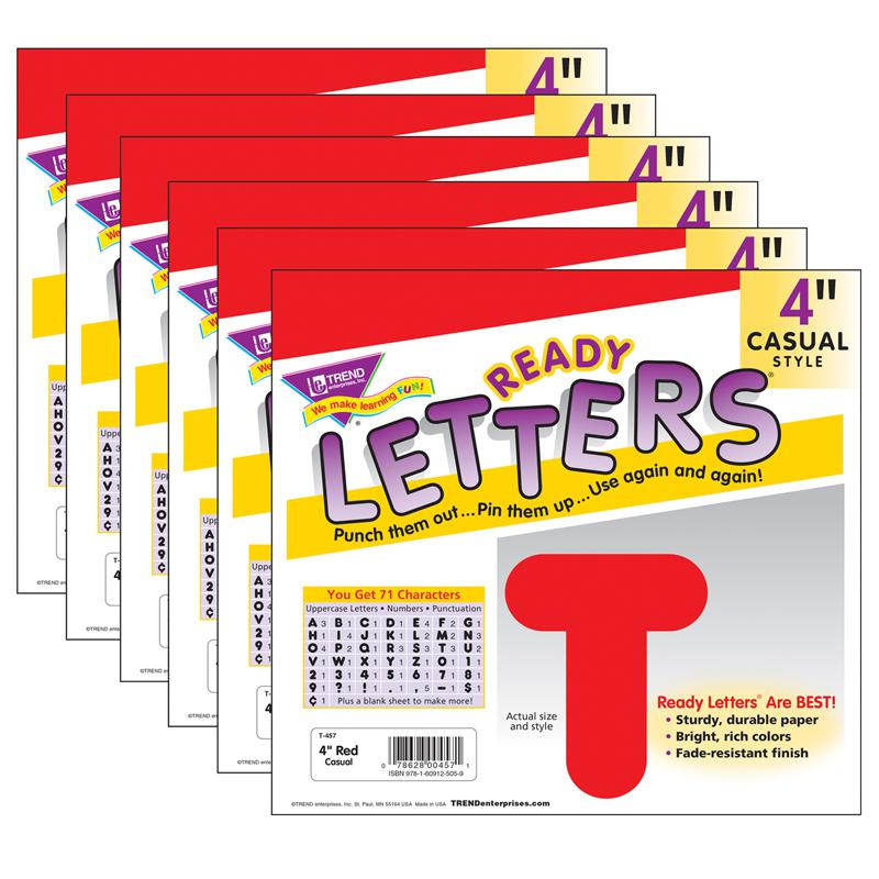 Red 4" Casual Uppercase Ready Letters, 6 Packs. Picture 2