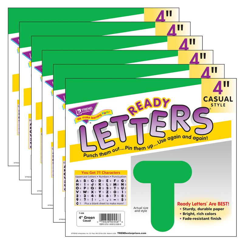 Green 4" Casual Uppercase Ready Letters, 6 Packs. Picture 2