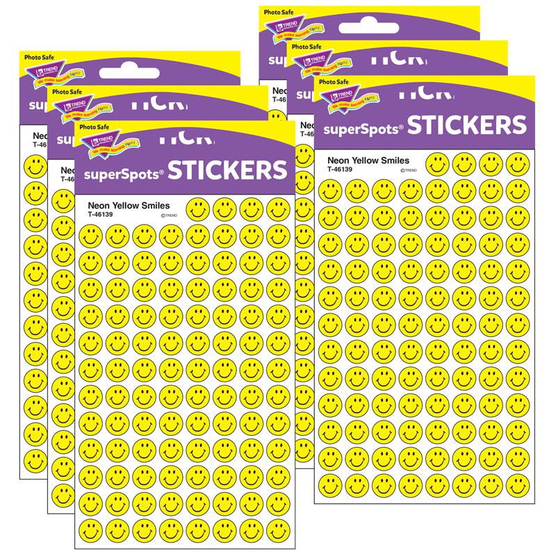 Neon Yellow Smiles superSpots Stickers, 800 Per Pack, 6 Packs. Picture 2