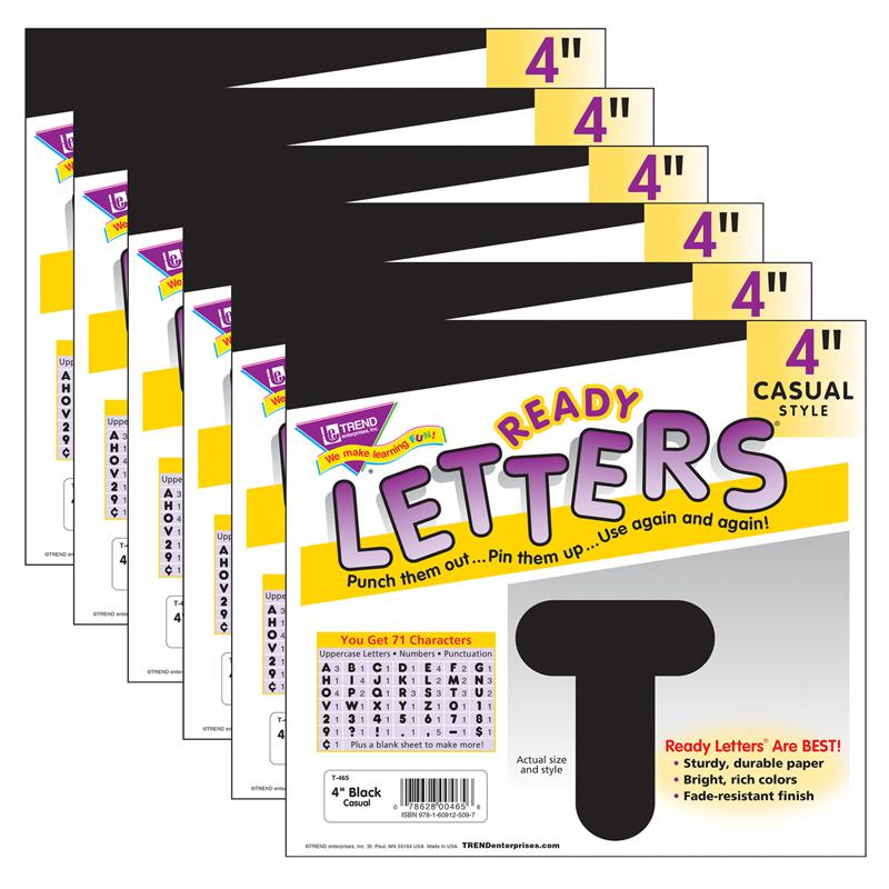 Black 4" Casual Uppercase Ready Letters, 6 Packs. Picture 2