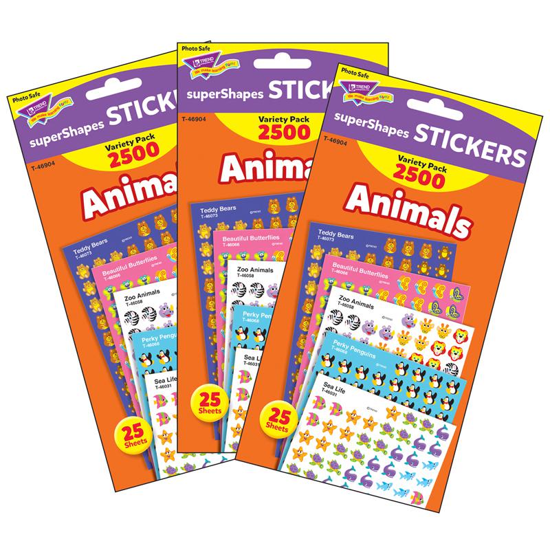 Animals superShapes Stickers Variety Pack, 2500 Per Pack, 3 Packs. Picture 2