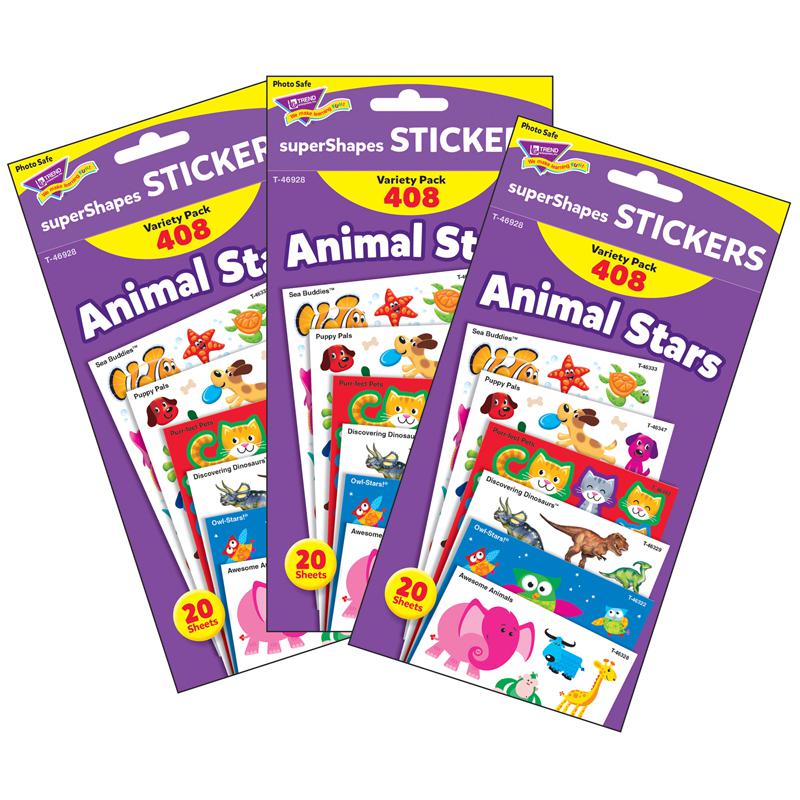 Animal Stars superShapes Stickers-Large Variety Pack, 408 Per Pack, 3 Packs. Picture 2