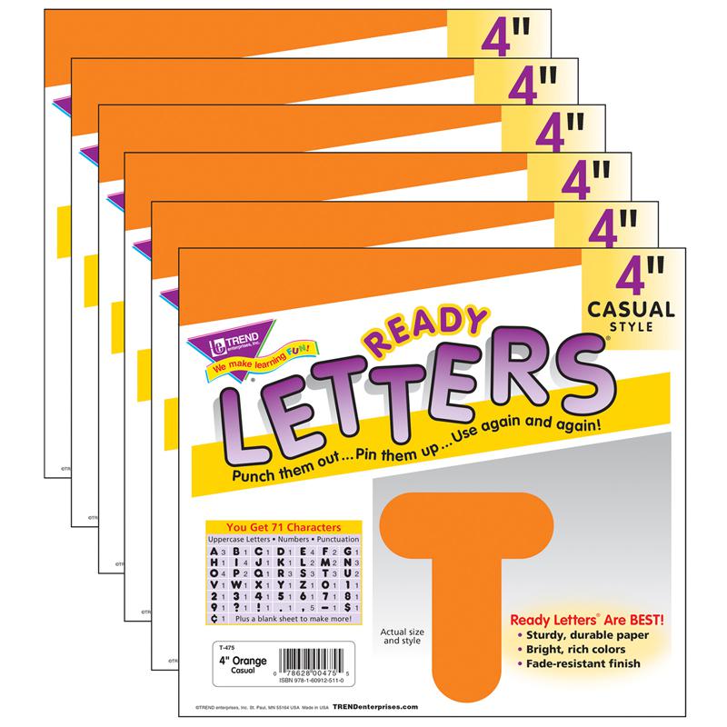 Orange 4" Casual Uppercase Ready Letters, 6 Packs. Picture 2