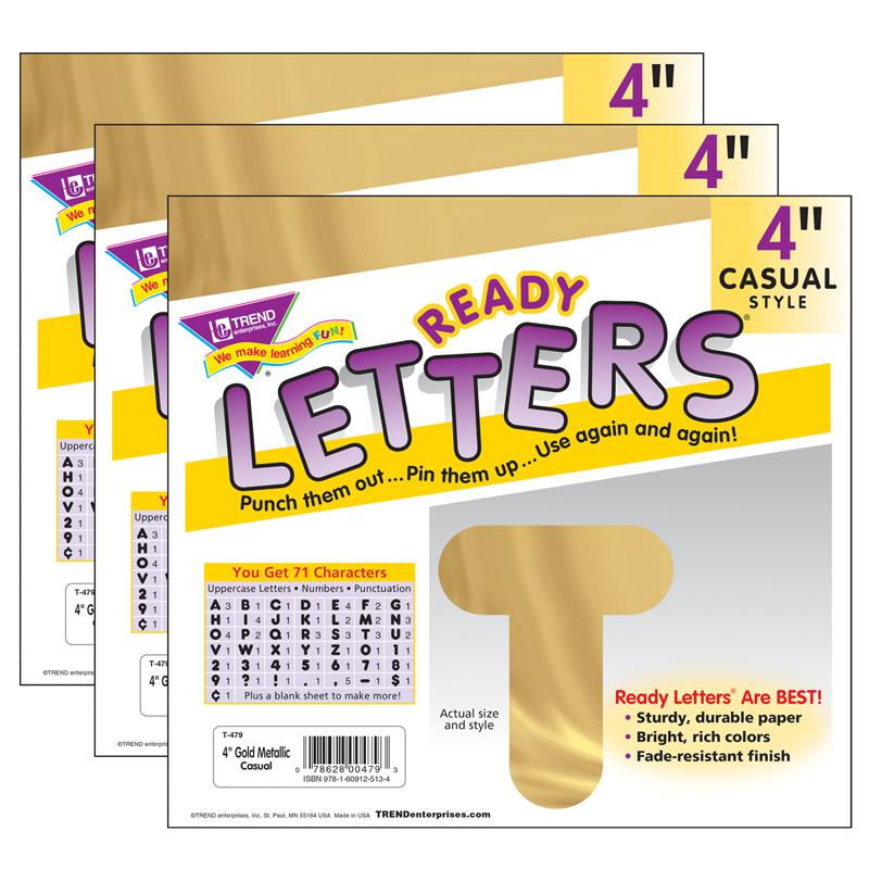 Gold Metallic 4" Casual Uppercase Ready Letters, 71 Per Pack, 3 Packs. Picture 2