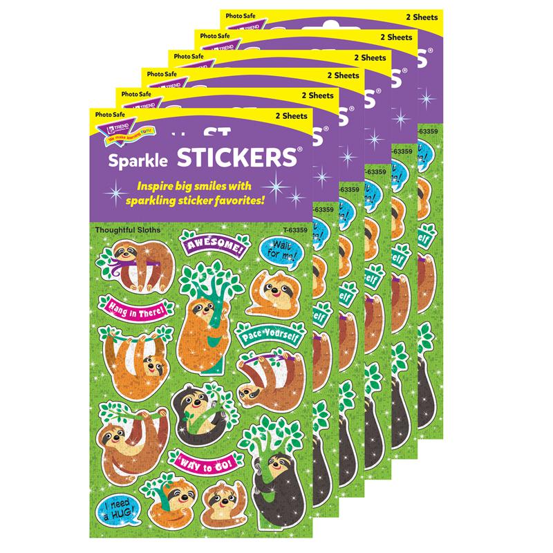 Thoughtful Sloths Sparkle Stickers, 32 Per Pack, 6 Packs. Picture 2