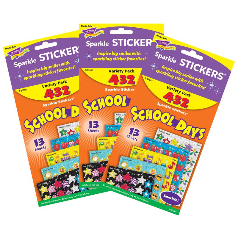 School Days Sparkle Stickers Variety Pack, 432 Per Pack, 3 Packs. Picture 2