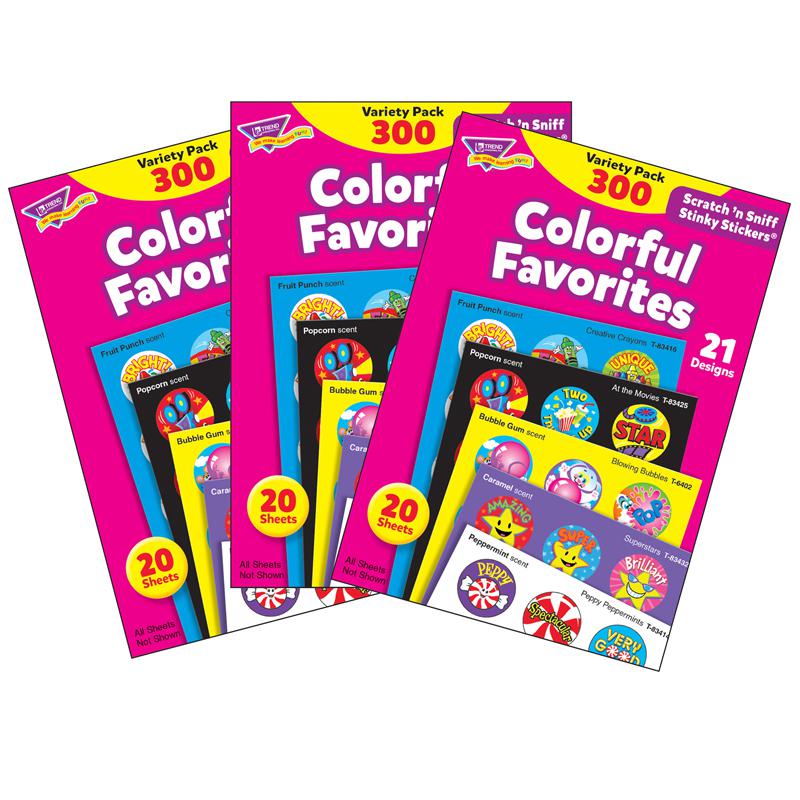 Colorful Favorites Stinky Stickers Variety Pack, 300 Per Pack, 3 Packs. Picture 2