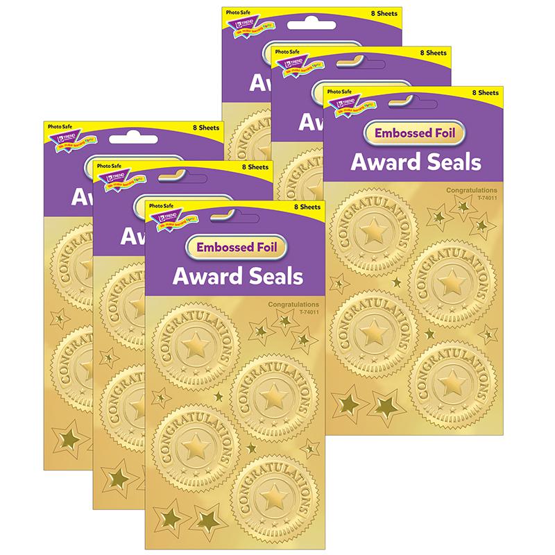 Congratulations (Gold) Award Seals Stickers, 32 Per Pack, 6 Packs. Picture 2