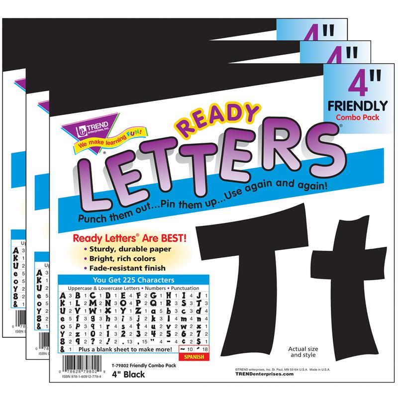 Black 4" Friendly Combo Ready Letters, 3 Packs. Picture 2