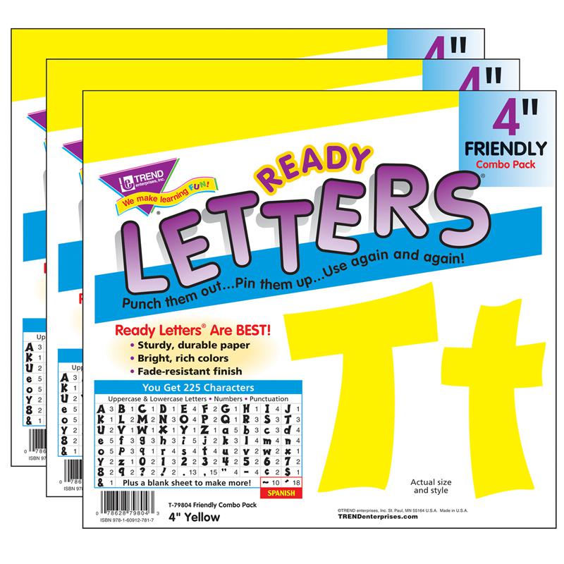Yellow 4" Friendly Combo Ready Letters, 3 Packs. Picture 2