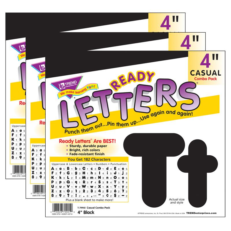 Black 4-Inch Casual Uppercase/Lowercase Pack Ready Letters 182 Per Pack, 3 Packs. Picture 2
