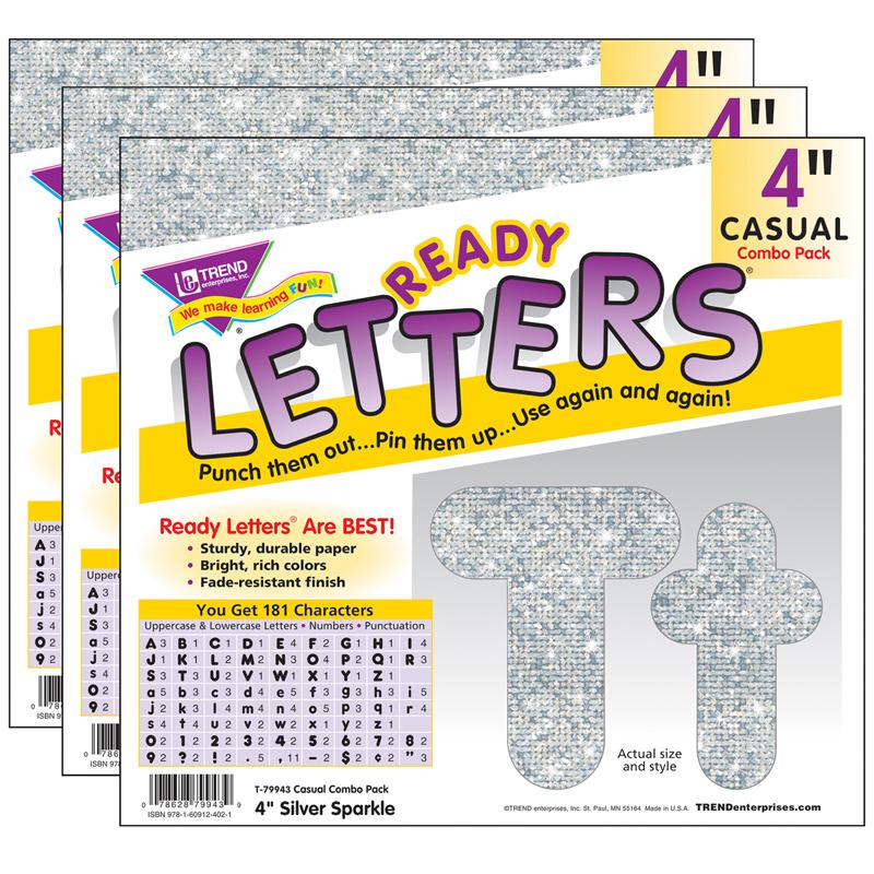 Silver Sparkle 4" Casual Combo Ready Letters, 3 Packs. Picture 2