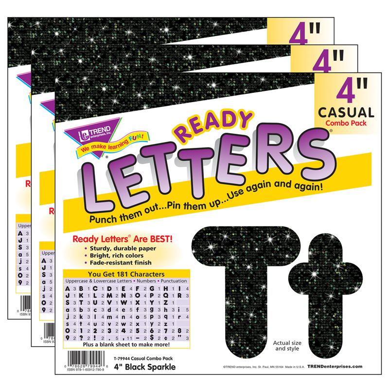 Black Sparkle 4" Casual Combo Ready Letters, 3 Packs. Picture 2