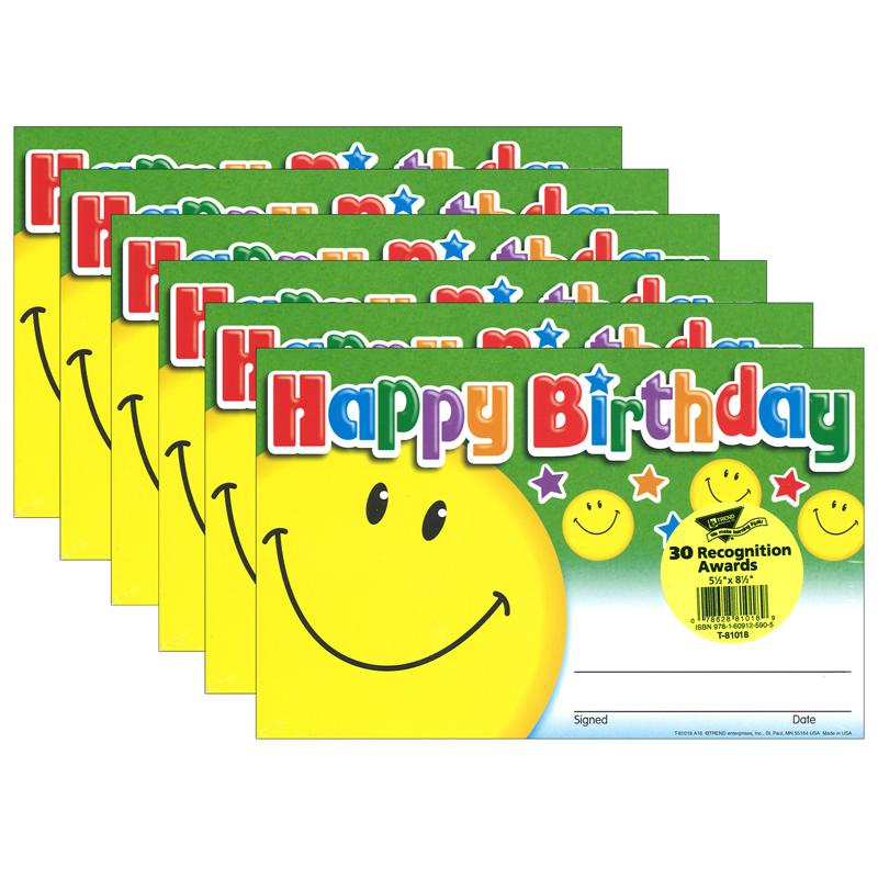 Happy Birthday Smile Recognition Awards, 30 Per Pack, 6 Packs. Picture 2