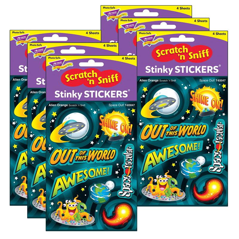 Space Out!/Alien Orange Mixed Shapes Stinky Stickers, 32 Per Pack, 6 Packs. Picture 2