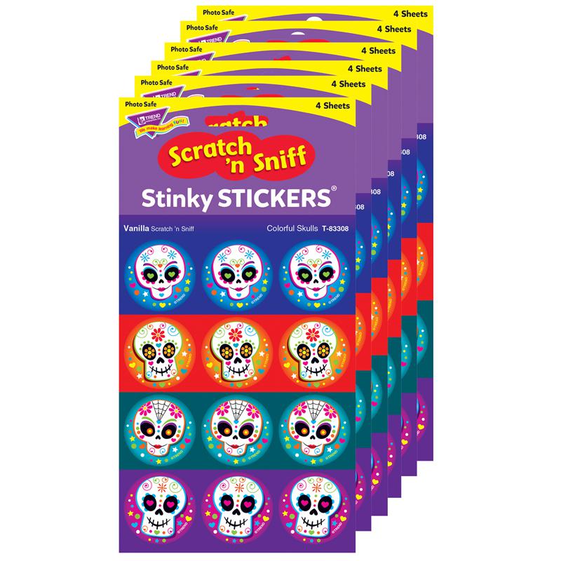 Colorful Skulls/Vanilla Stinky Stickers, 48 Per Pack, 6 Packs. Picture 2