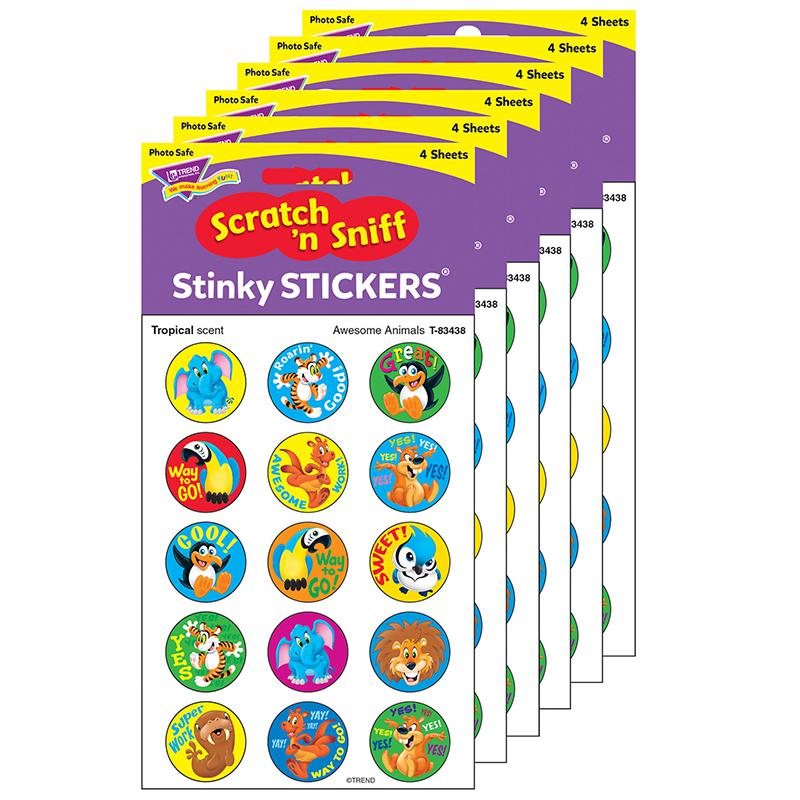 Awesome Animals/Tropical Stinky Stickers, 60 Per Pack, 6 Packs. Picture 2