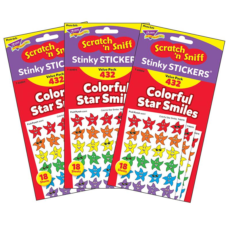 Colorful Star Smiles Stinky Stickers Variety Pack, 432 Per Pack, 3 Packs. Picture 2