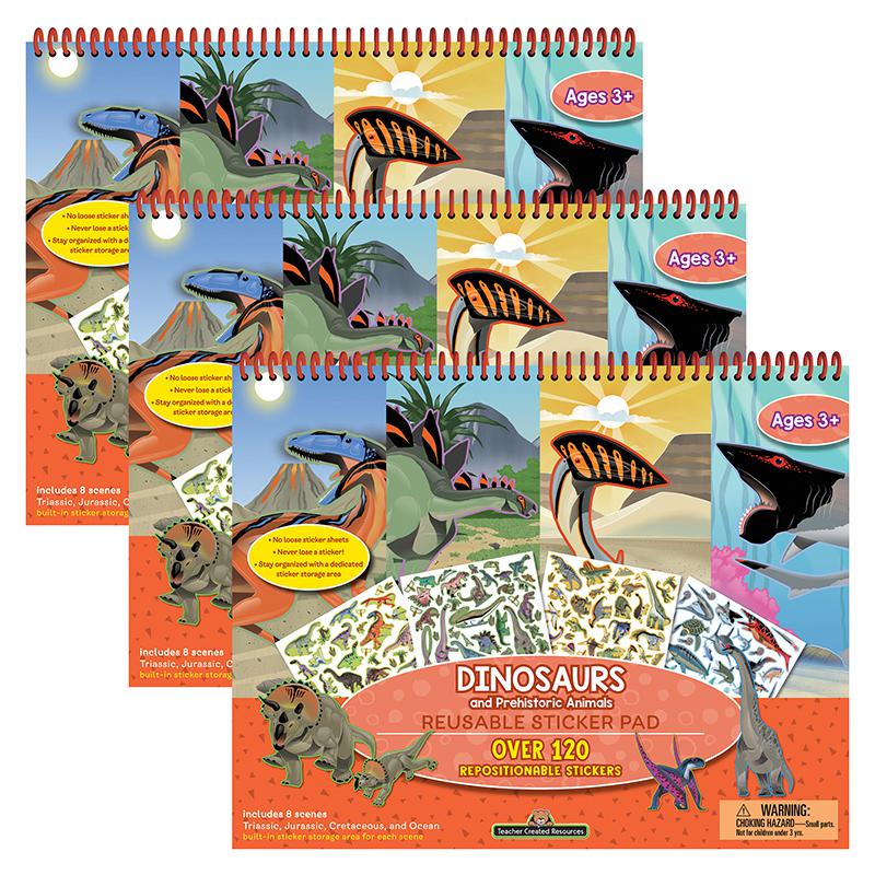 Dinosaurs and Prehistoric Animals Reusable Sticker Pad, Pack of 3. Picture 2