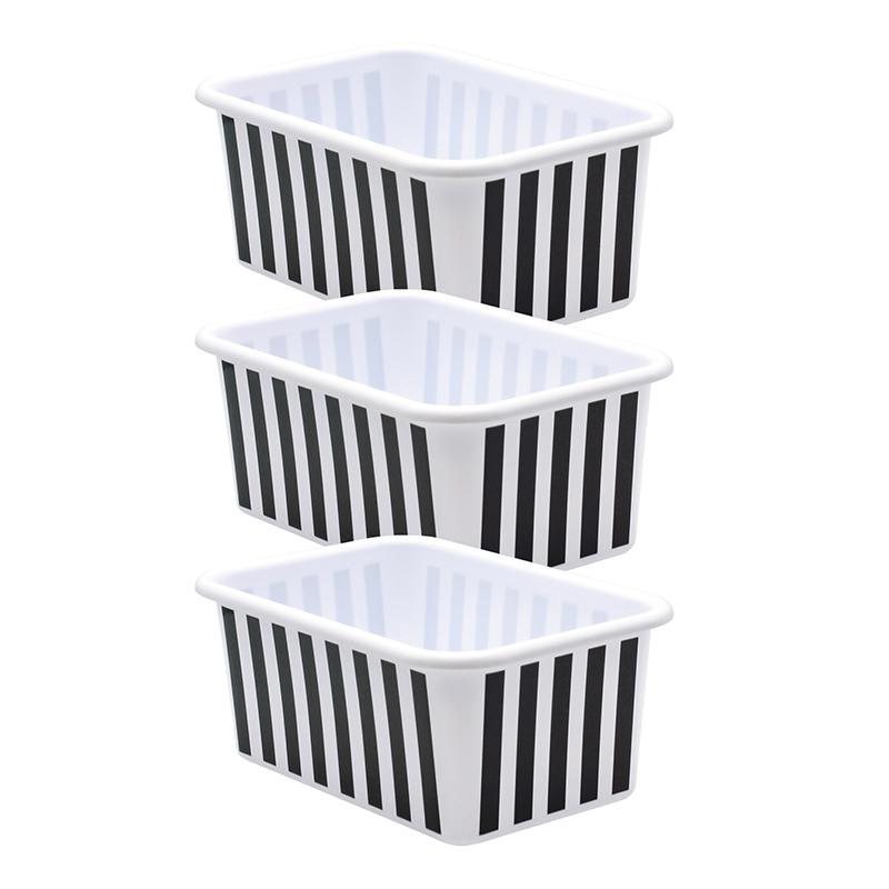 Black and White Stripes Small Plastic Storage Bin, Pack of 3. Picture 2