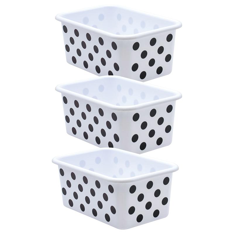 Black Polka Dots on White Small Plastic Storage Bin, Pack of 3. Picture 2