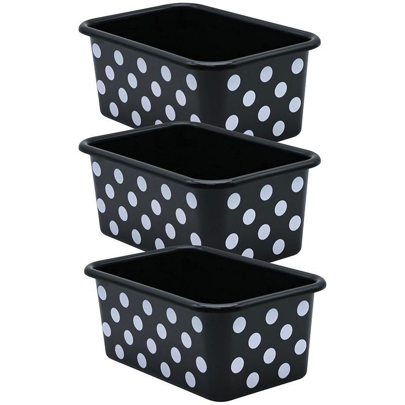 White Polka Dots on Black Small Plastic Storage Bin, Pack of 3. Picture 2