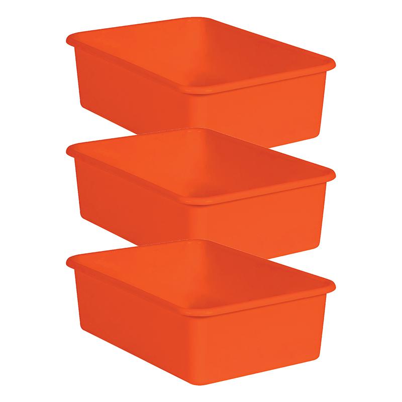 Orange Large Plastic Storage Bin, Pack of 3. Picture 2