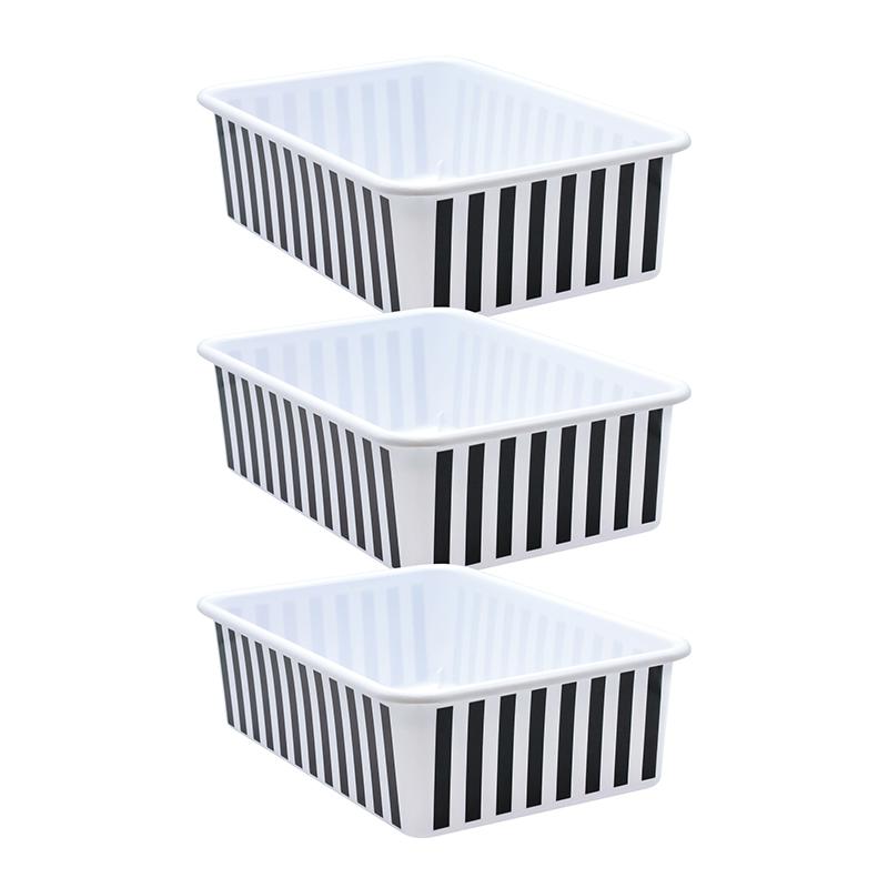 Black and White Stripes Large Plastic Storage Bin, Pack of 3. Picture 2