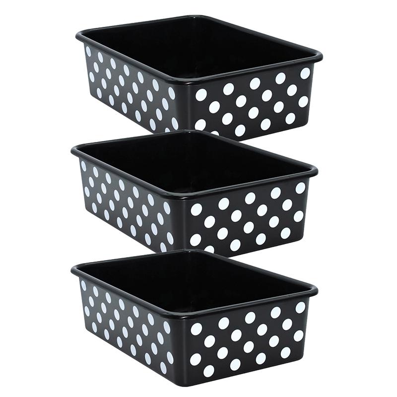 White Polka Dots on Black Large Plastic Storage Bin, Pack of 3. Picture 2