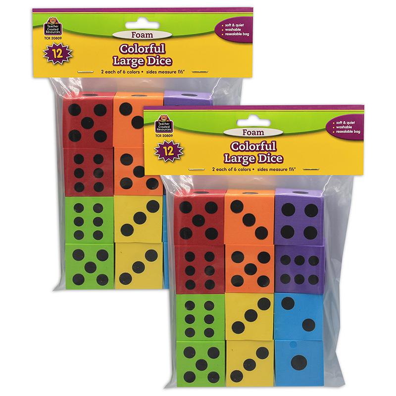 Foam Colorful Large Dice, 12 Per Pack, 2 Packs. Picture 2