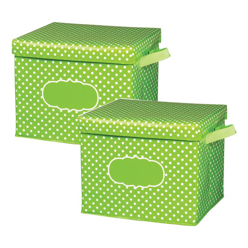Lime Polka Dots Storage Box, Pack of 2. Picture 2