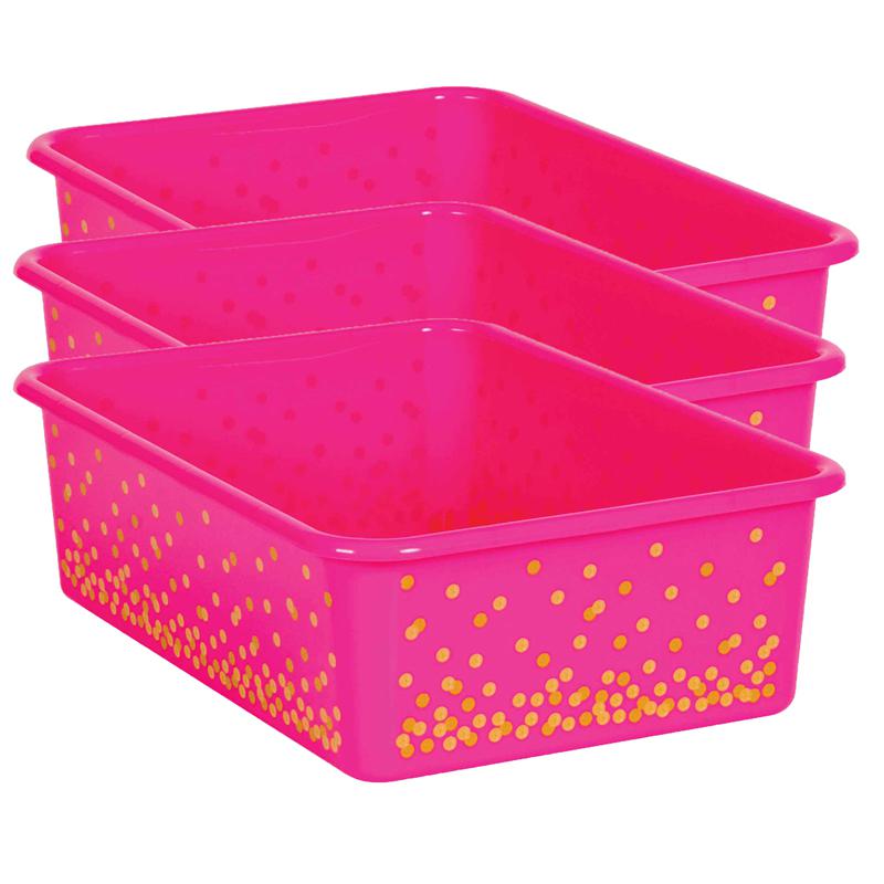 Pink Confetti Large Plastic Storage Bin, Pack of 3. Picture 2