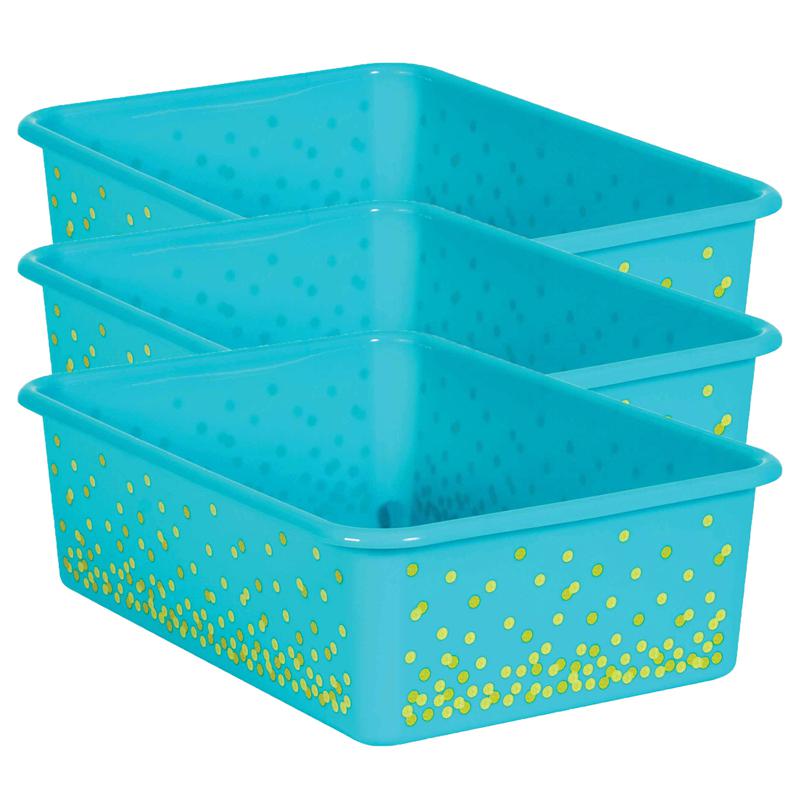 Teal Confetti Large Plastic Storage Bin, Pack of 3. Picture 2