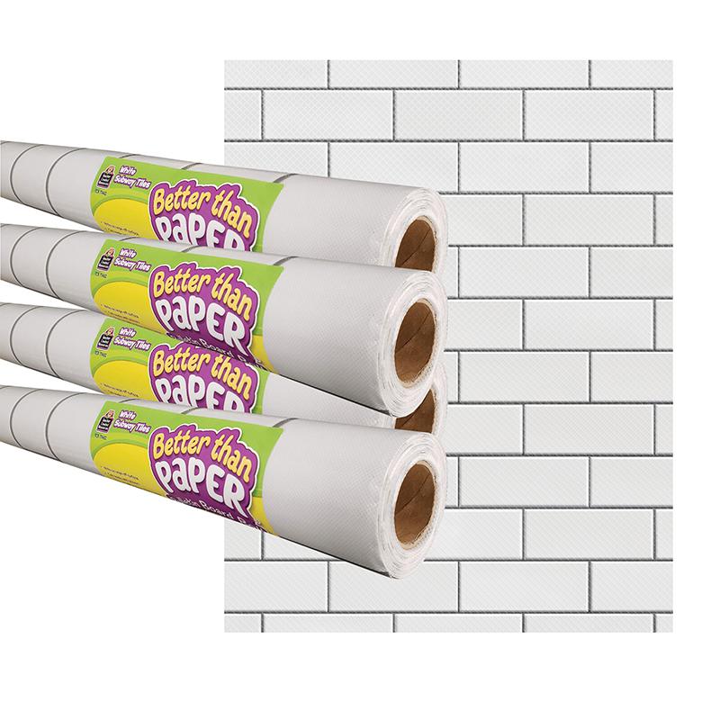 White Subway Tile Better Than Paper Bulletin Board Roll, 4' x 12', Pack of 4. Picture 2