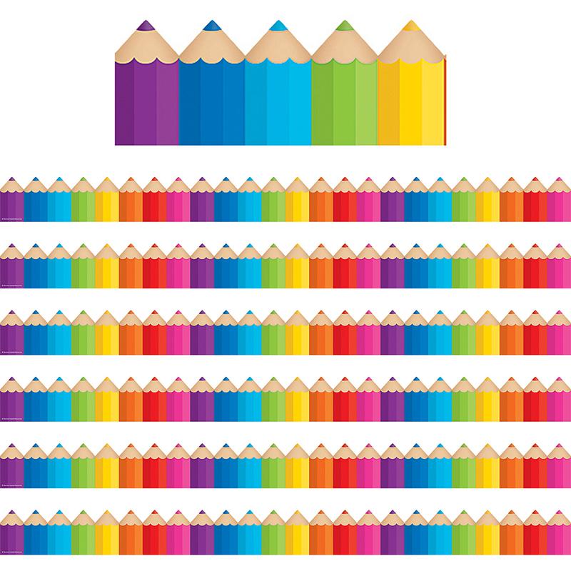Colored Pencils Die-Cut Border Trim, 35 Feet Per Pack, 6 Packs. Picture 2