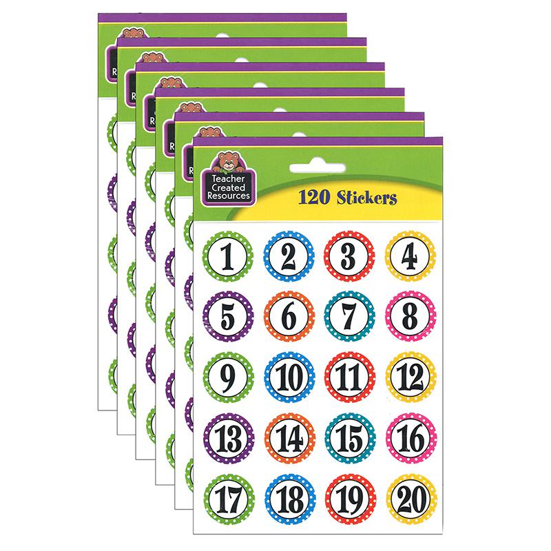 Polka Dots Numbers Stickers, 120 Per Pack, 6 Packs. Picture 2