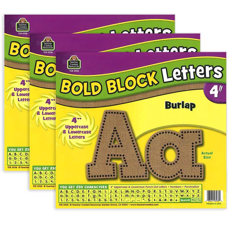 Burlap Design Bold Block 4" Letters Combo Pack, 230 Characters Per Pack, 3 Packs. Picture 2