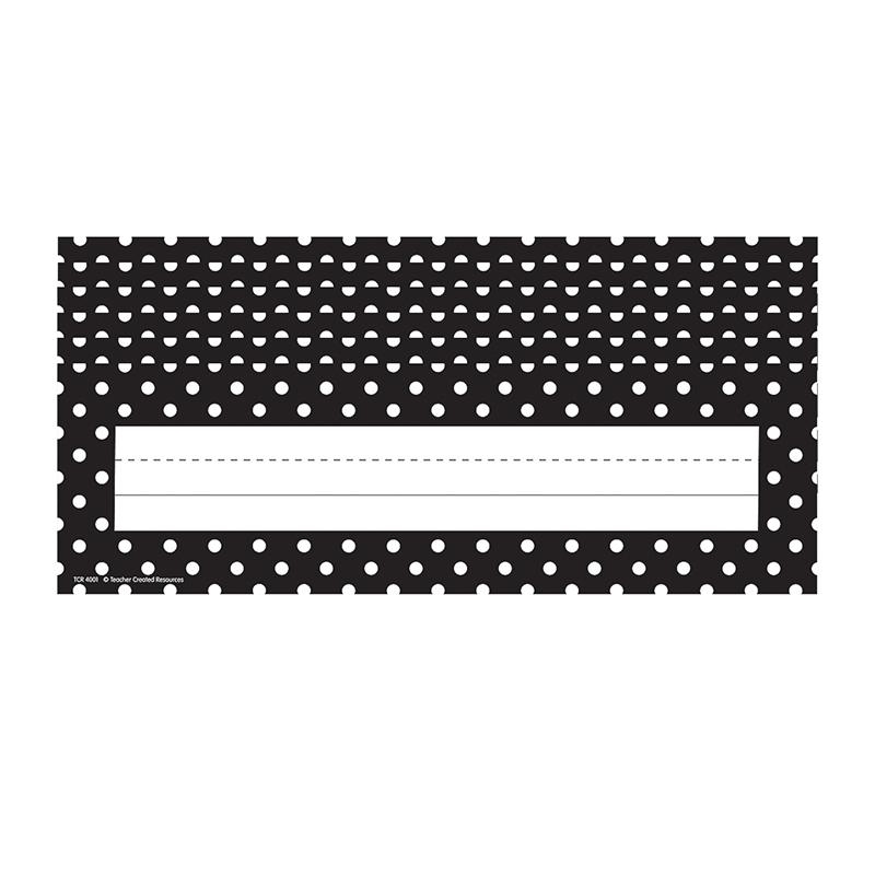Black Polka Dots Flat Name Plates, 36 Per Pack, 6 Packs. Picture 2
