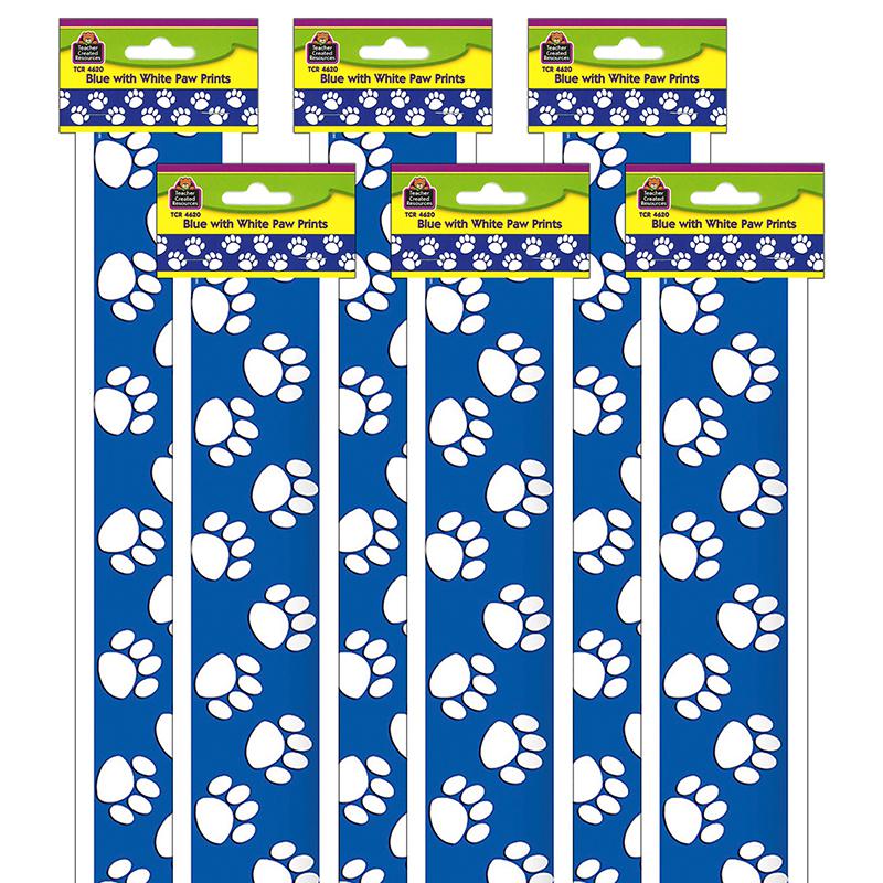 Blue with White Paw Prints Border Trim, 35 Feet Per Pack, 6 Packs. Picture 2
