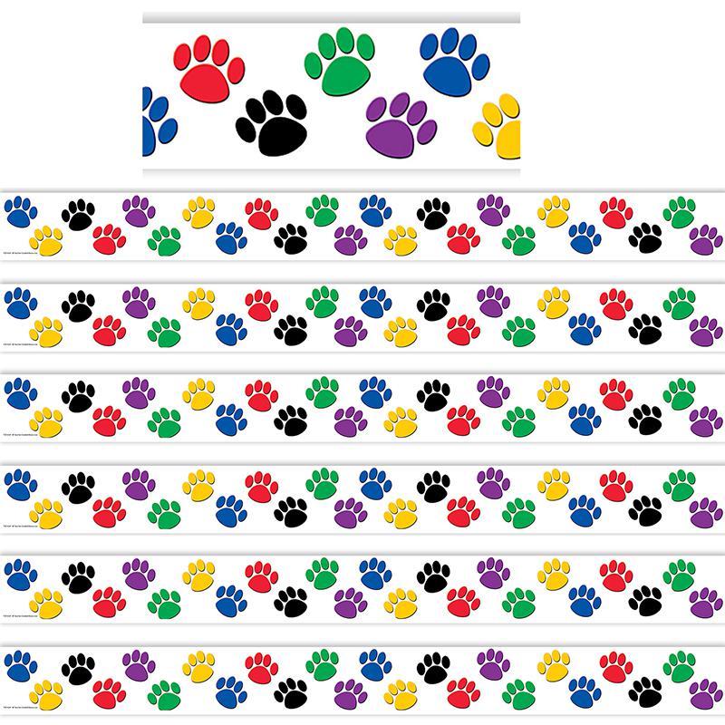 Colorful Paw Prints Border Trim, 35 Feet Per Pack, 6 Packs. Picture 2